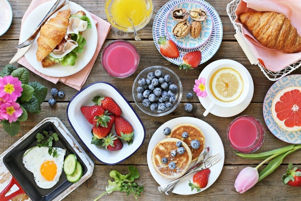 Breakfast,Food,Table.,Festive,Brunch,Set,,Meal,Variety,With,Fried