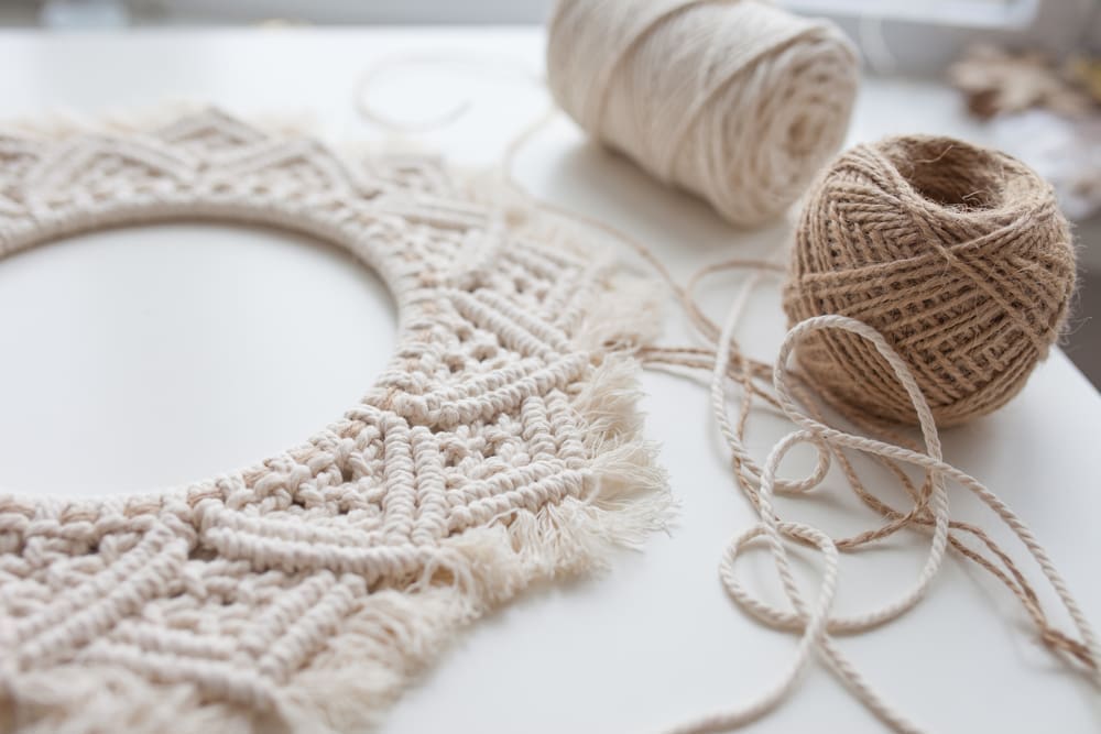 Handmade,Macrame,Braiding,And,Cotton,Threads,On,White,Background.,Macrame